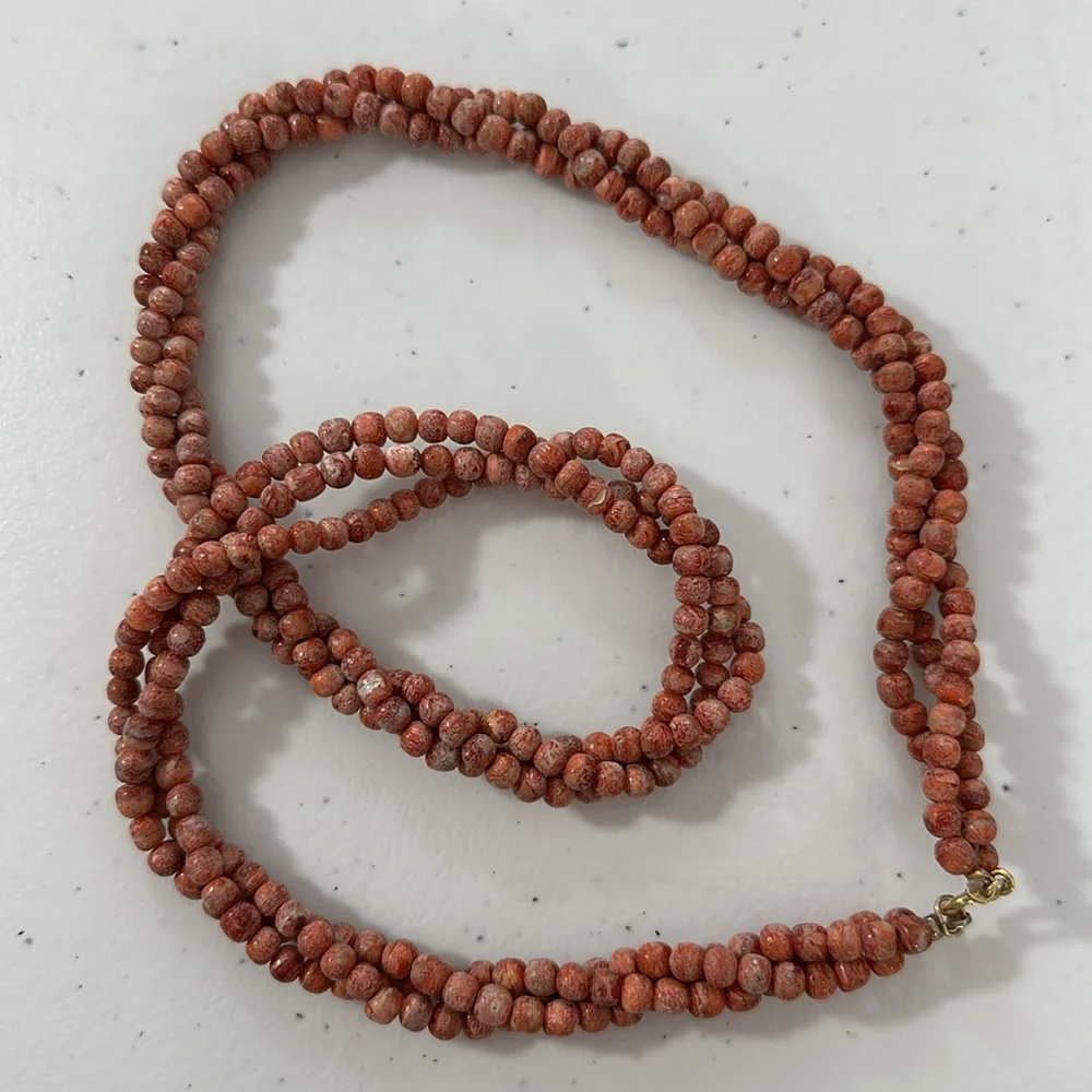 Coral 3 Strand Twist Vintage Necklace With 14ktGP Spring C Clasp